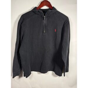 Polo Ralph Lauren Mens Large Black Quarter Zip Pullover Cotton Knit‎ Pony Logo